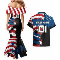 BMX Life Graphic Couples Matching Mermaid Dress and Hawaiian Shirt with American Flag and Custom Rider Number Design - Wonder Print Shop