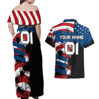 BMX Life Graphic Couples Matching Off Shoulder Maxi Dress and Hawaiian Shirt with American Flag and Custom Rider Number Design - Wonder Print Shop