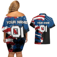 BMX Life Graphic Couples Matching Off Shoulder Short Dress and Hawaiian Shirt with American Flag and Custom Rider Number Design - Wonder Print Shop
