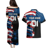 BMX Life Graphic Couples Matching Puletasi and Hawaiian Shirt with American Flag and Custom Rider Number Design - Wonder Print Shop