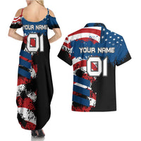 BMX Life Graphic Couples Matching Summer Maxi Dress and Hawaiian Shirt with American Flag and Custom Rider Number Design - Wonder Print Shop
