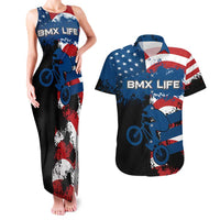 BMX Life Graphic Couples Matching Tank Maxi Dress and Hawaiian Shirt with American Flag and Custom Rider Number Design - Wonder Print Shop