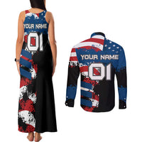 BMX Life Graphic Couples Matching Tank Maxi Dress and Long Sleeve Button Shirt with American Flag and Custom Rider Number Design - Wonder Print Shop