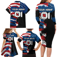 BMX Life Graphic Family Matching Long Sleeve Bodycon Dress and Hawaiian Shirt with American Flag and Custom Rider Number Design - Wonder Print Shop