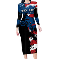 BMX Life Graphic Family Matching Long Sleeve Bodycon Dress and Hawaiian Shirt with American Flag and Custom Rider Number Design - Wonder Print Shop