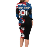 BMX Life Graphic Family Matching Long Sleeve Bodycon Dress and Hawaiian Shirt with American Flag and Custom Rider Number Design - Wonder Print Shop