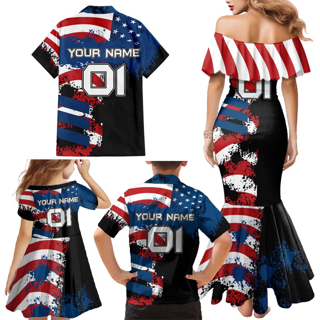 BMX Life Graphic Family Matching Mermaid Dress and Hawaiian Shirt with American Flag and Custom Rider Number Design - Wonder Print Shop