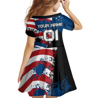 BMX Life Graphic Family Matching Off The Shoulder Long Sleeve Dress and Hawaiian Shirt with American Flag and Custom Rider Number Design - Wonder Print Shop