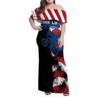 BMX Life Graphic Family Matching Off Shoulder Maxi Dress and Hawaiian Shirt with American Flag and Custom Rider Number Design - Wonder Print Shop