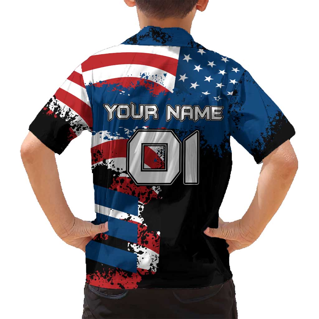 BMX Life Graphic Family Matching Off Shoulder Short Dress and Hawaiian Shirt with American Flag and Custom Rider Number Design - Wonder Print Shop