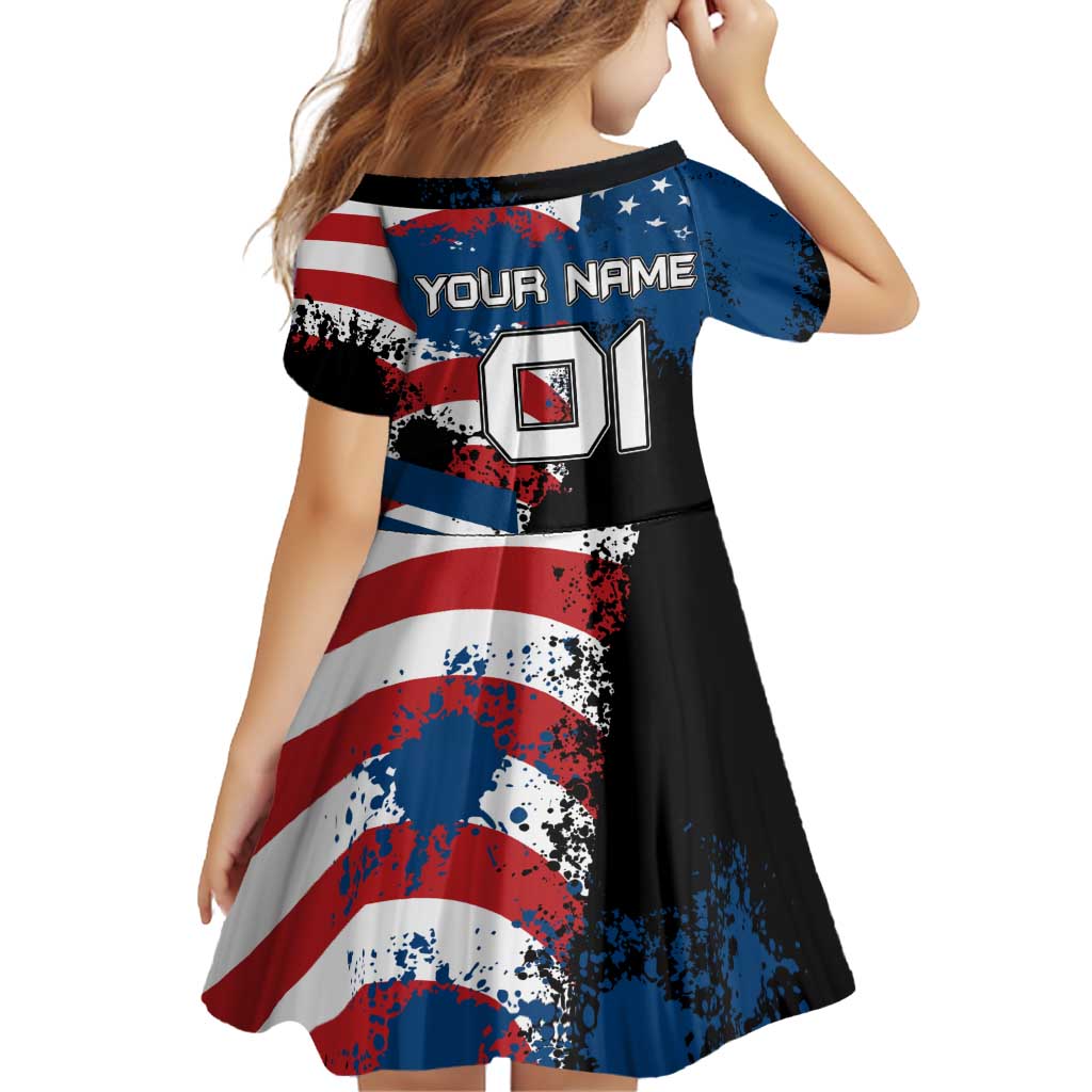 BMX Life Graphic Family Matching Off Shoulder Short Dress and Hawaiian Shirt with American Flag and Custom Rider Number Design - Wonder Print Shop