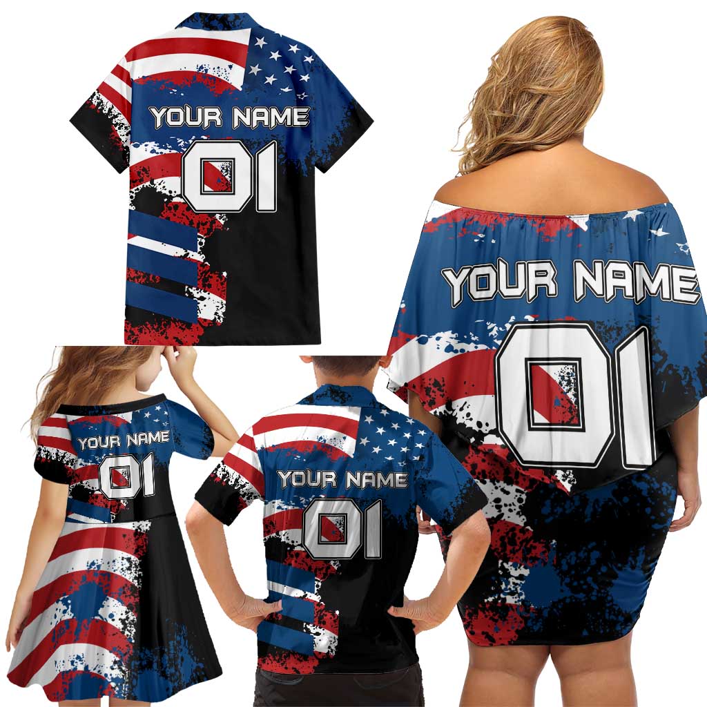 BMX Life Graphic Family Matching Off Shoulder Short Dress and Hawaiian Shirt with American Flag and Custom Rider Number Design - Wonder Print Shop
