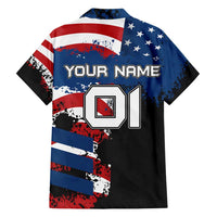 BMX Life Graphic Family Matching Off Shoulder Short Dress and Hawaiian Shirt with American Flag and Custom Rider Number Design - Wonder Print Shop