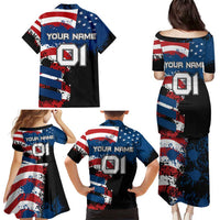 BMX Life Graphic Family Matching Puletasi and Hawaiian Shirt with American Flag and Custom Rider Number Design - Wonder Print Shop