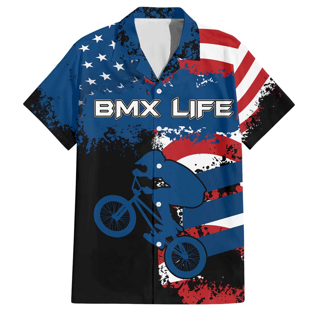 BMX Life Graphic Family Matching Puletasi and Hawaiian Shirt with American Flag and Custom Rider Number Design - Wonder Print Shop