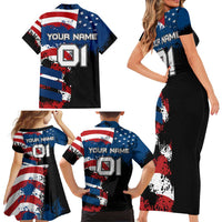 BMX Life Graphic Family Matching Short Sleeve Bodycon Dress and Hawaiian Shirt with American Flag and Custom Rider Number Design - Wonder Print Shop