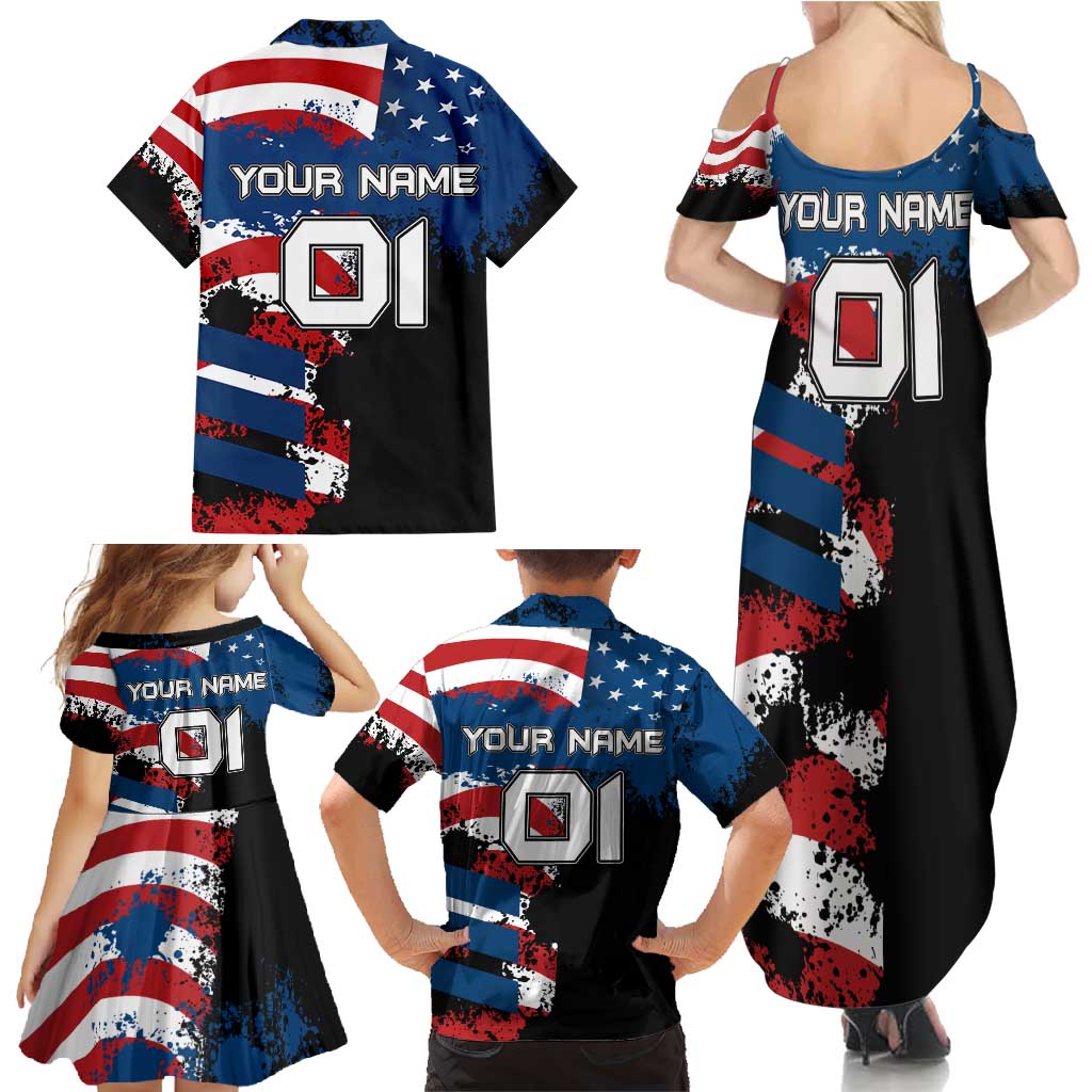 BMX Life Graphic Family Matching Summer Maxi Dress and Hawaiian Shirt with American Flag and Custom Rider Number Design - Wonder Print Shop
