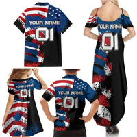 BMX Life Graphic Family Matching Summer Maxi Dress and Hawaiian Shirt with American Flag and Custom Rider Number Design - Wonder Print Shop