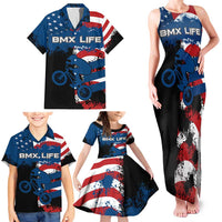 BMX Life Graphic Family Matching Tank Maxi Dress and Hawaiian Shirt with American Flag and Custom Rider Number Design - Wonder Print Shop