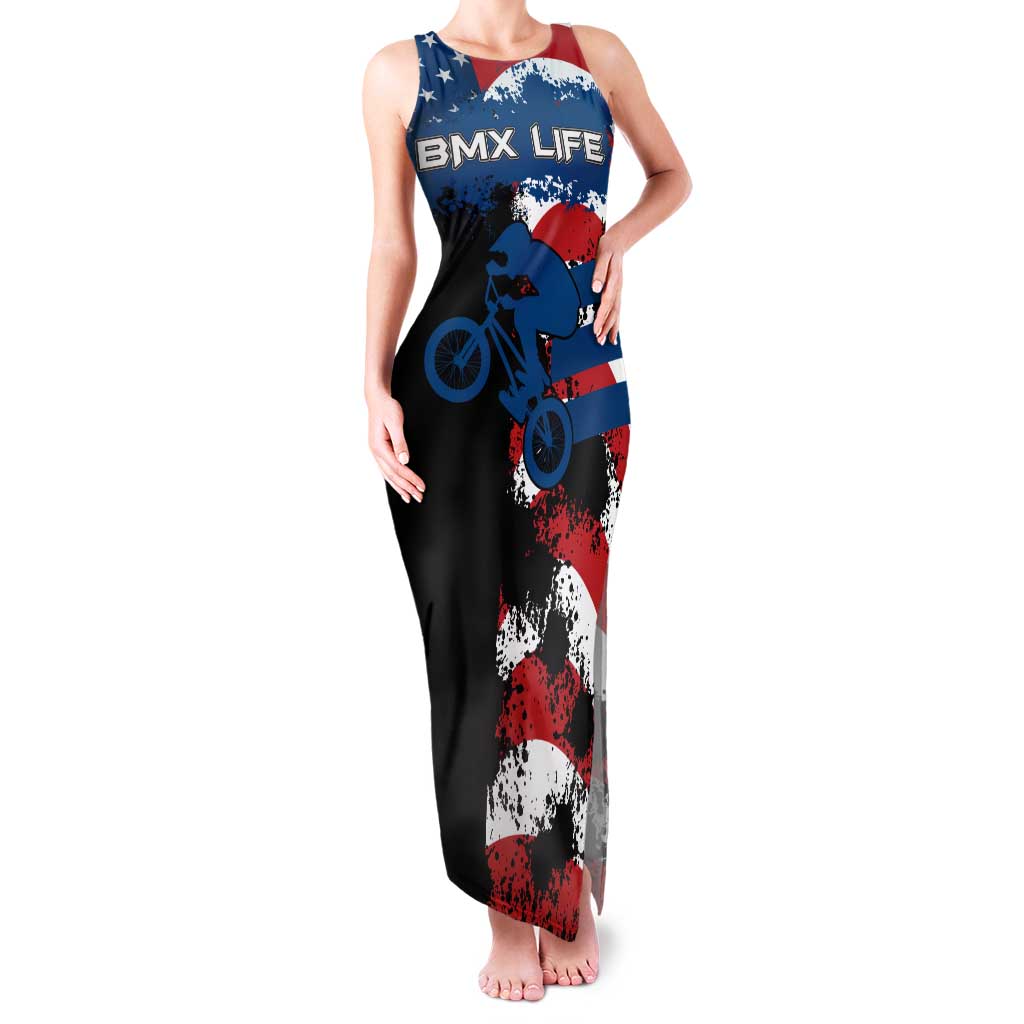 BMX Life Graphic Family Matching Tank Maxi Dress and Hawaiian Shirt with American Flag and Custom Rider Number Design - Wonder Print Shop