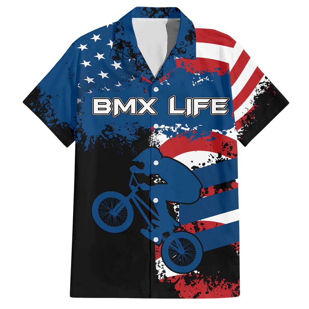 BMX Life Graphic Hawaiian Shirt with American Flag and Custom Rider Number Design - Wonder Print Shop