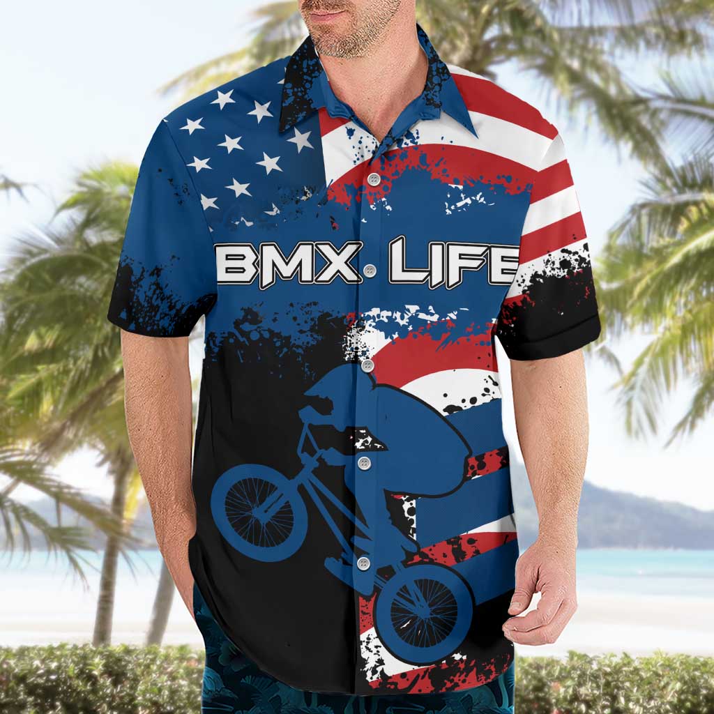 BMX Life Graphic Hawaiian Shirt with American Flag and Custom Rider Number Design - Wonder Print Shop
