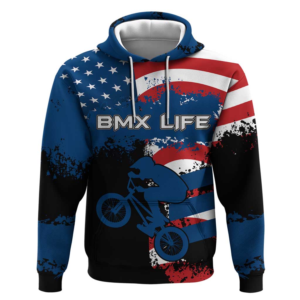 BMX Life Graphic Hoodie with American Flag and Custom Rider Number Design - Wonder Print Shop