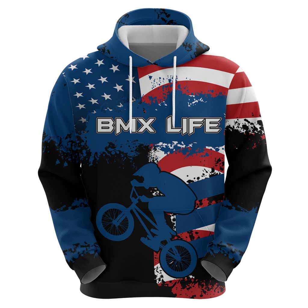 BMX Life Graphic Hoodie with American Flag and Custom Rider Number Design - Wonder Print Shop