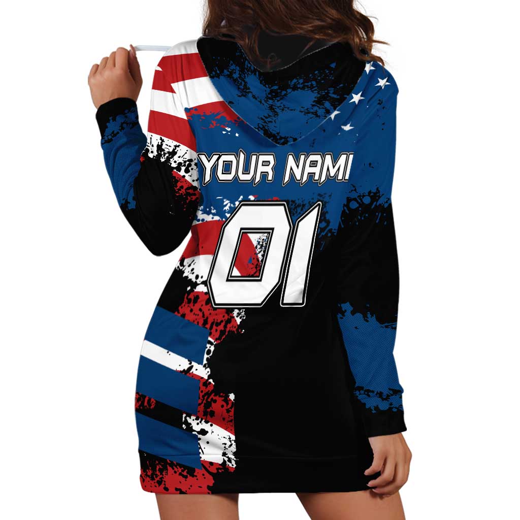 BMX Life Graphic Hoodie Dress with American Flag and Custom Rider Number Design - Wonder Print Shop