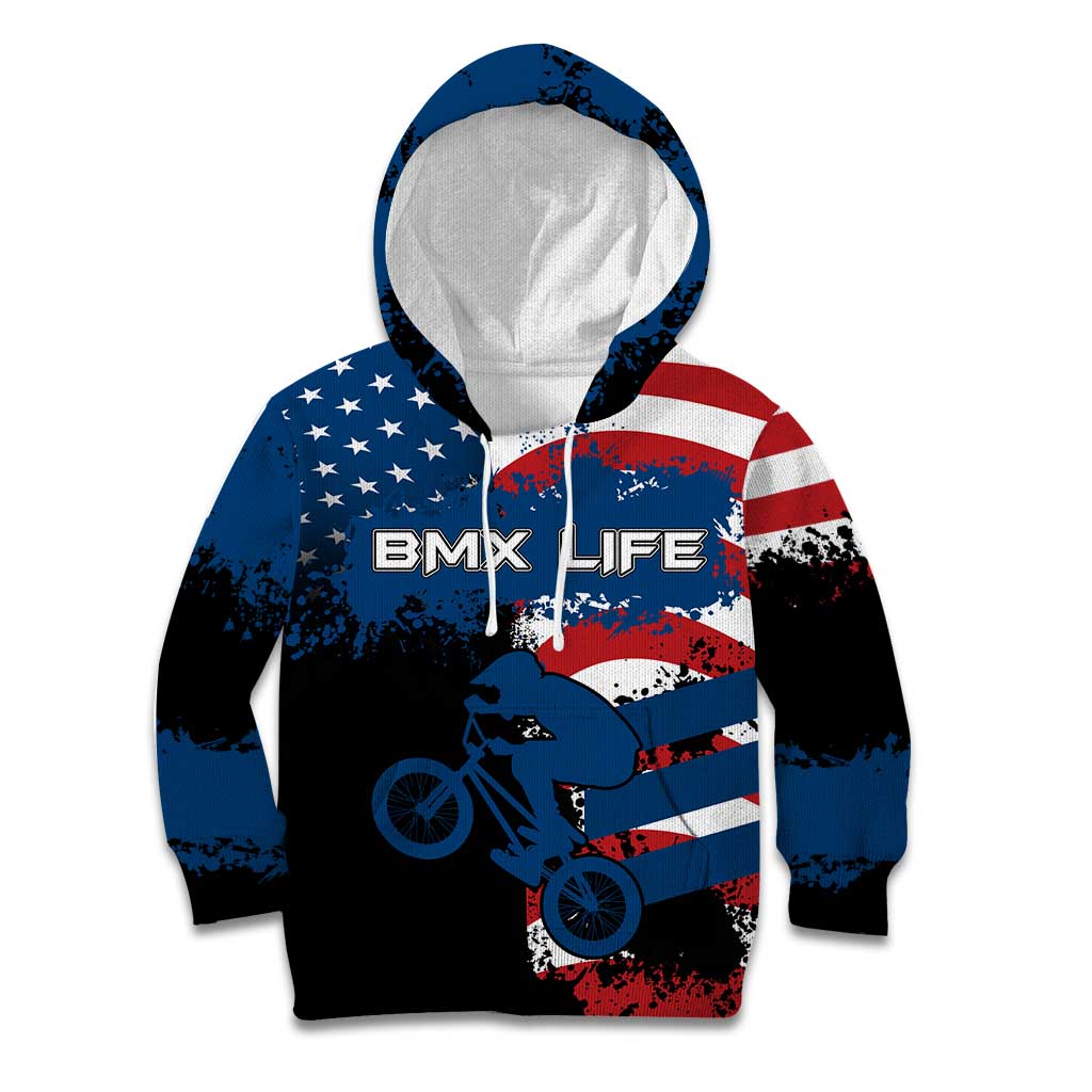 BMX Life Graphic Kid Hoodie with American Flag and Custom Rider Number Design - Wonder Print Shop