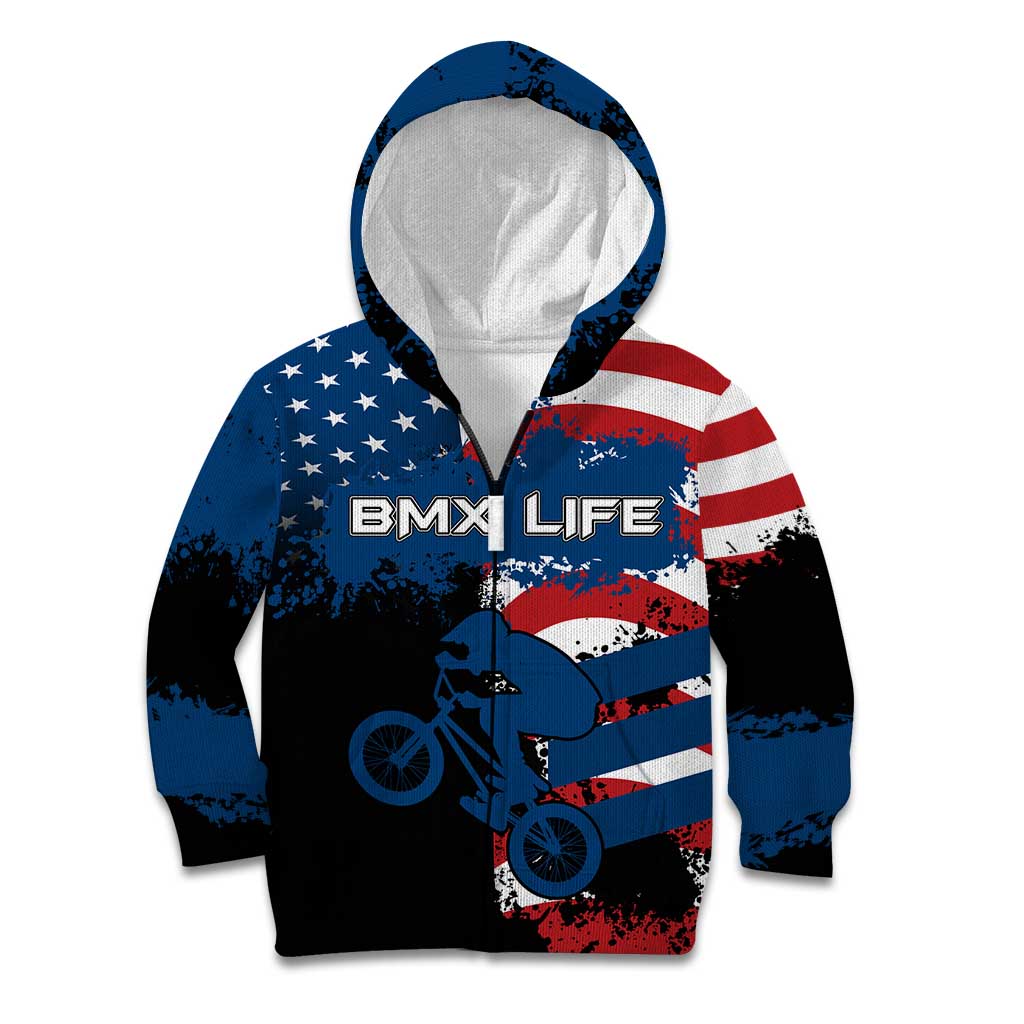 BMX Life Graphic Kid Hoodie with American Flag and Custom Rider Number Design - Wonder Print Shop