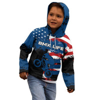 BMX Life Graphic Kid Hoodie with American Flag and Custom Rider Number Design - Wonder Print Shop