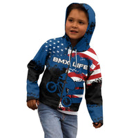 BMX Life Graphic Kid Hoodie with American Flag and Custom Rider Number Design - Wonder Print Shop