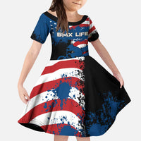 BMX Life Graphic Kid Short Sleeve Dress with American Flag and Custom Rider Number Design - Wonder Print Shop