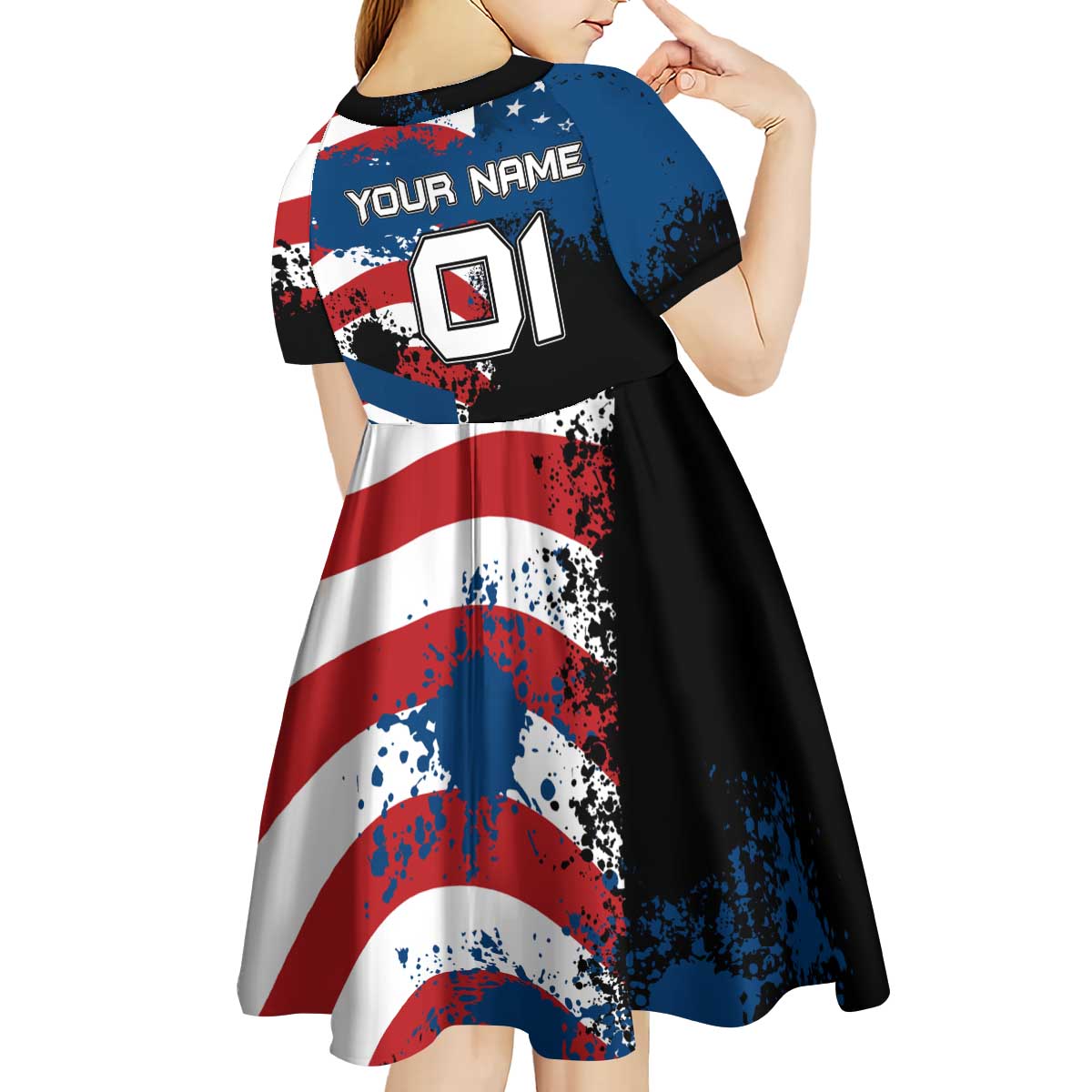BMX Life Graphic Kid Short Sleeve Dress with American Flag and Custom Rider Number Design - Wonder Print Shop