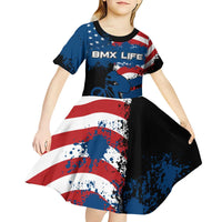 BMX Life Graphic Kid Short Sleeve Dress with American Flag and Custom Rider Number Design - Wonder Print Shop