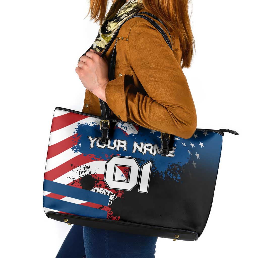 BMX Life Graphic Leather Tote Bag with American Flag and Custom Rider Number Design - Wonder Print Shop