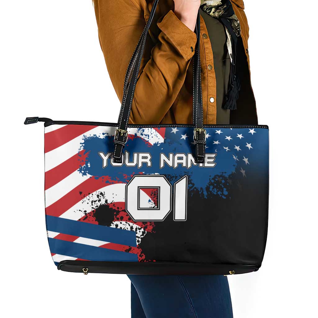 BMX Life Graphic Leather Tote Bag with American Flag and Custom Rider Number Design - Wonder Print Shop
