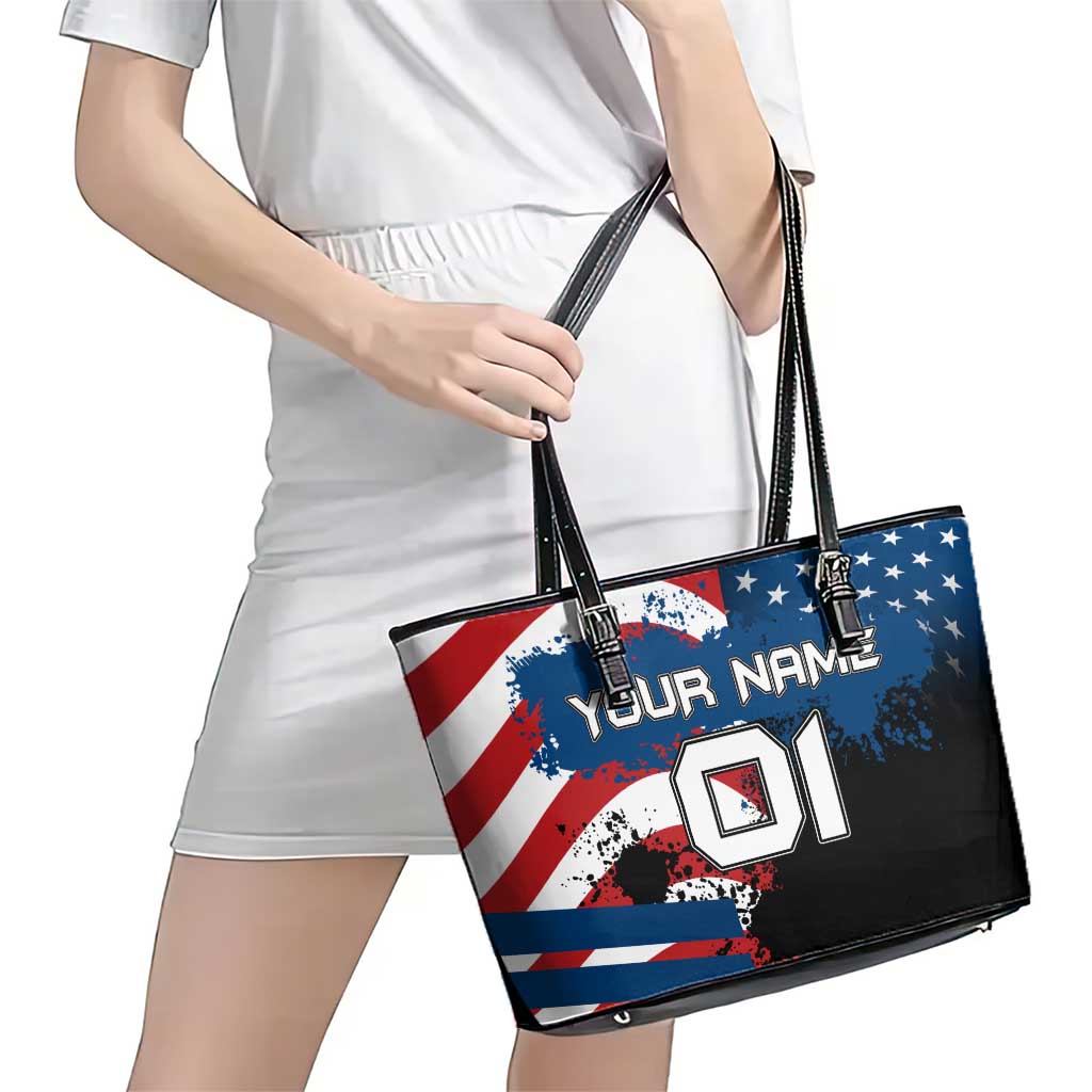 BMX Life Graphic Leather Tote Bag with American Flag and Custom Rider Number Design - Wonder Print Shop