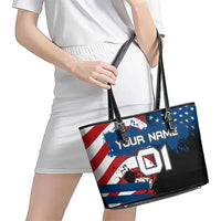 BMX Life Graphic Leather Tote Bag with American Flag and Custom Rider Number Design - Wonder Print Shop