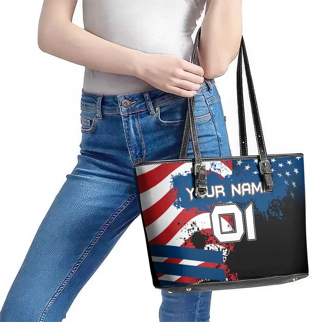 BMX Life Graphic Leather Tote Bag with American Flag and Custom Rider Number Design - Wonder Print Shop