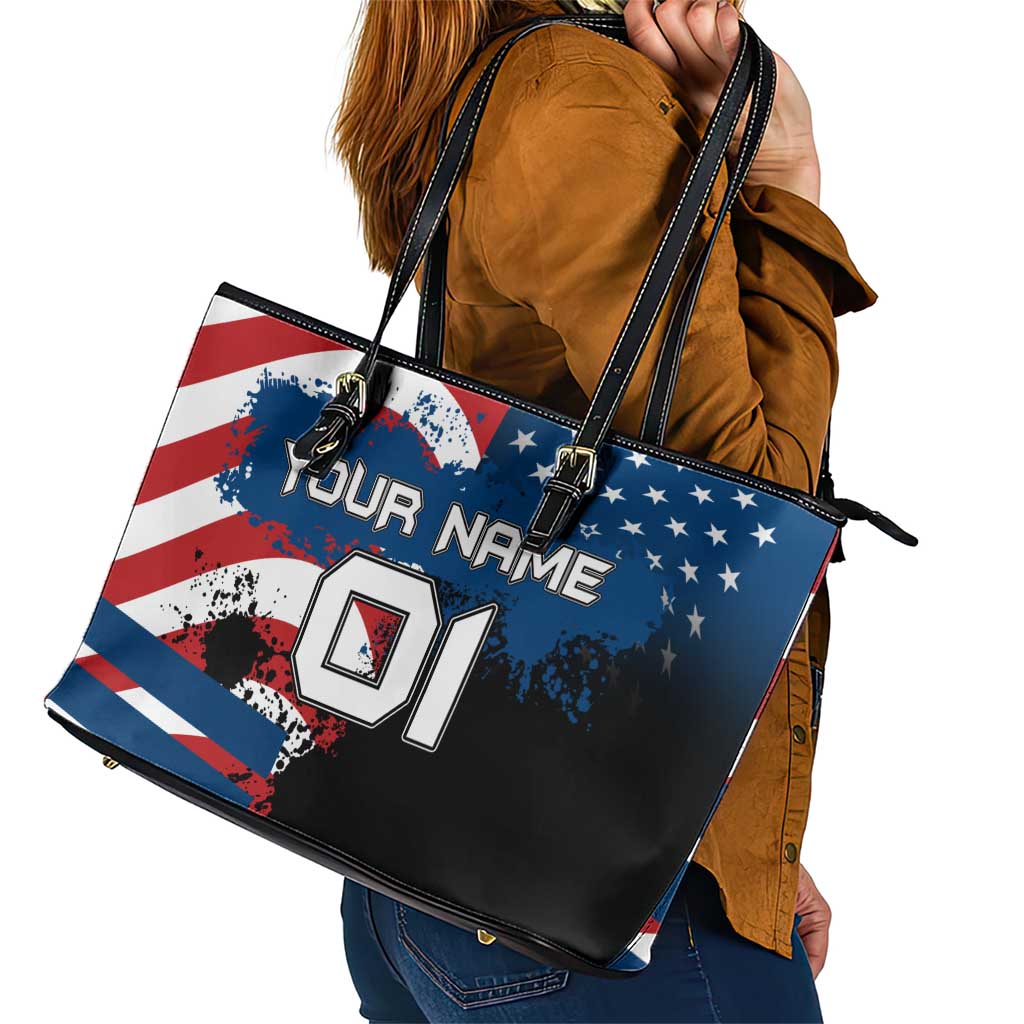 BMX Life Graphic Leather Tote Bag with American Flag and Custom Rider Number Design - Wonder Print Shop
