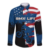 BMX Life Graphic Long Sleeve Button Shirt with American Flag and Custom Rider Number Design - Wonder Print Shop