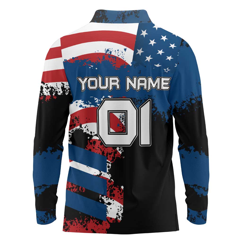 BMX Life Graphic Long Sleeve Polo Shirt with American Flag and Custom Rider Number Design - Wonder Print Shop