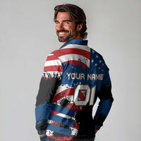 BMX Life Graphic Long Sleeve Polo Shirt with American Flag and Custom Rider Number Design - Wonder Print Shop