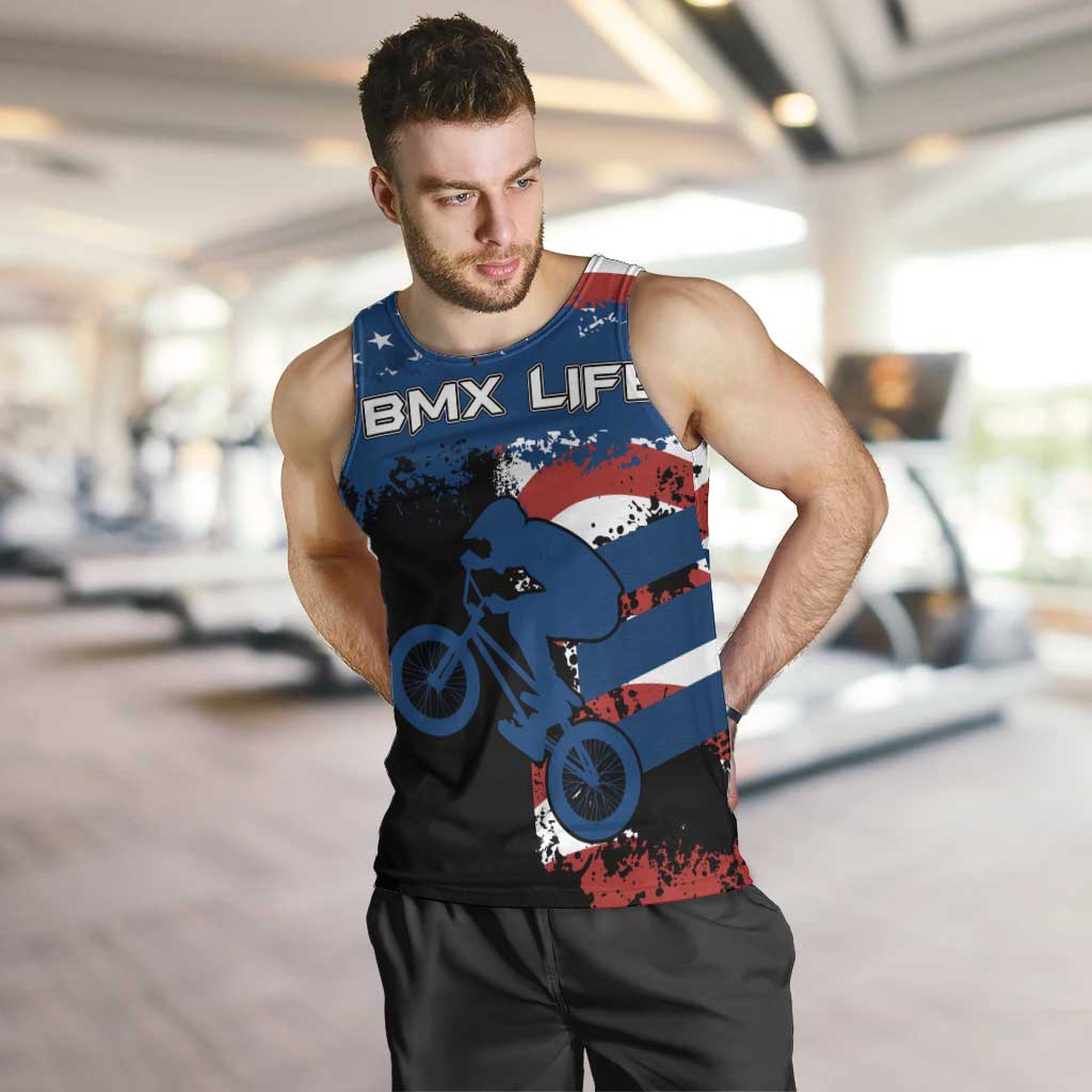 BMX Life Graphic Men Tank Top with American Flag and Custom Rider Number Design - Wonder Print Shop