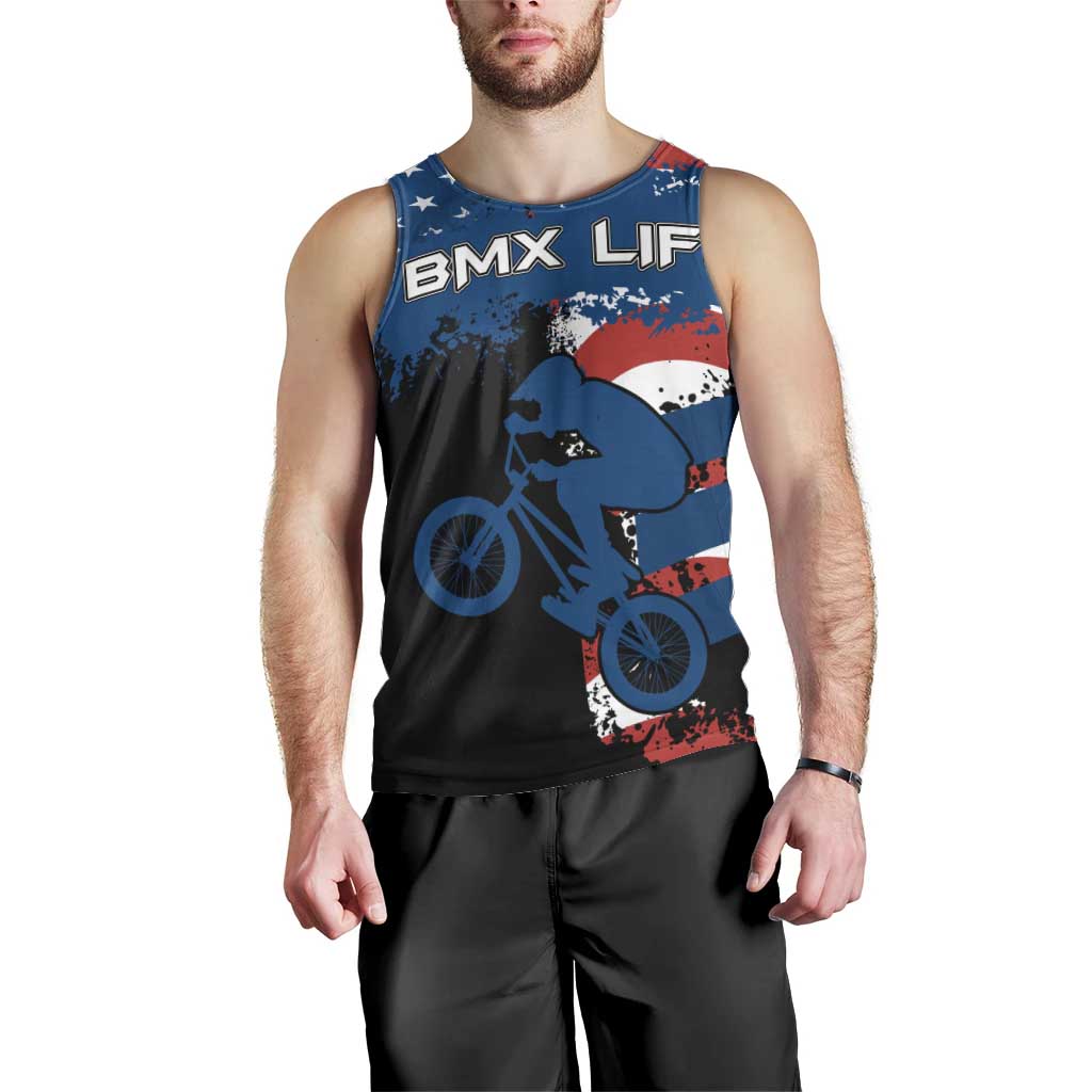 BMX Life Graphic Men Tank Top with American Flag and Custom Rider Number Design - Wonder Print Shop