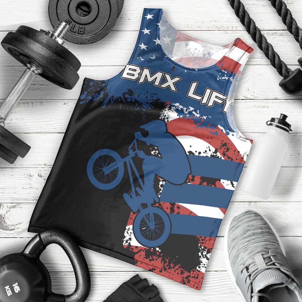 BMX Life Graphic Men Tank Top with American Flag and Custom Rider Number Design - Wonder Print Shop