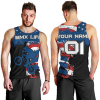BMX Life Graphic Men Tank Top with American Flag and Custom Rider Number Design - Wonder Print Shop