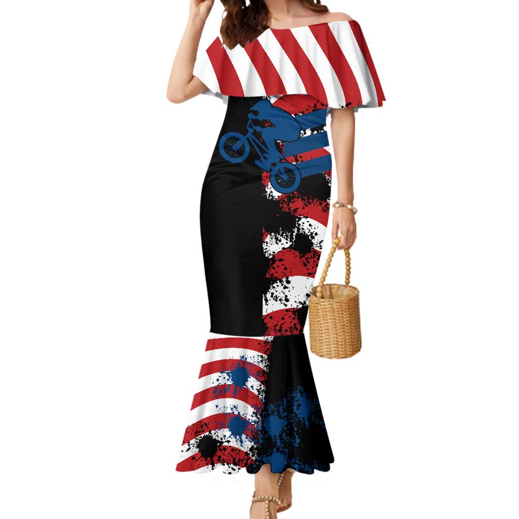 BMX Life Graphic Mermaid Dress with American Flag and Custom Rider Number Design - Wonder Print Shop